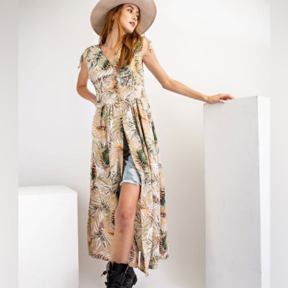 NWT Easel Palm Leaf Printed Button Front Duster E… - image 3